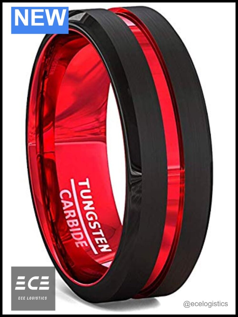 Mens Tungsten Carbide Wedding Band Two Tone Groove Beveled Edge Ring